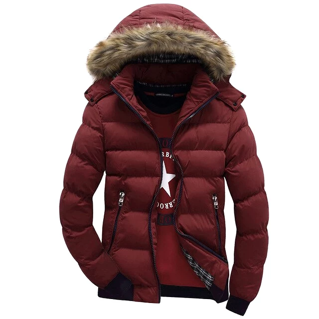 ASHORESHOP Men's Winter Jackets Thick Hooded Fur Collar Parka Men Coats