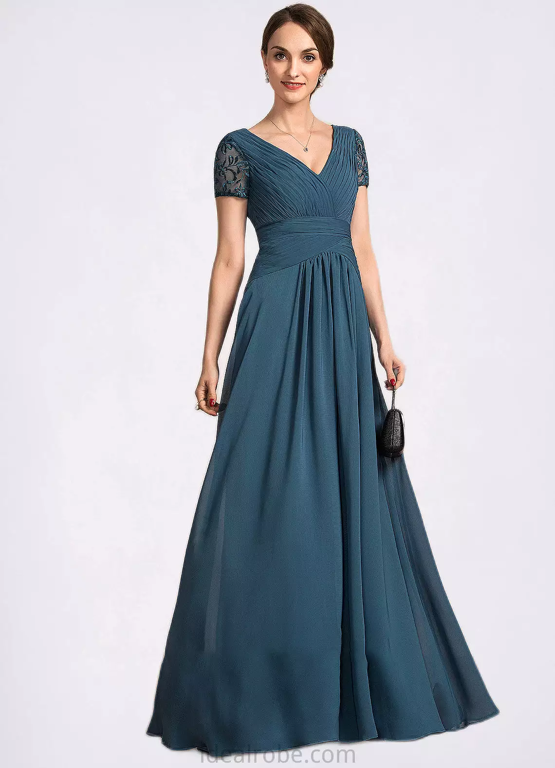 Athena A-Line V-neck Floor-Length Chiffon Mother of the Bride Dress With Lace STK126P0014713