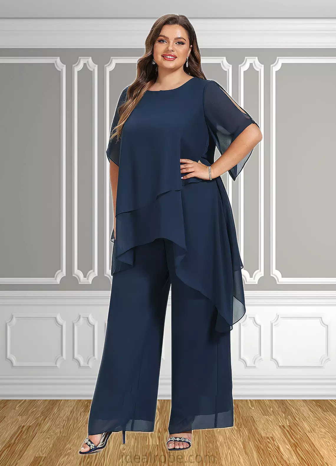 Athena Jumpsuit/Pantsuit Scoop Neck Ankle-Length Chiffon Mother of the Bride Dress STK126P0014607