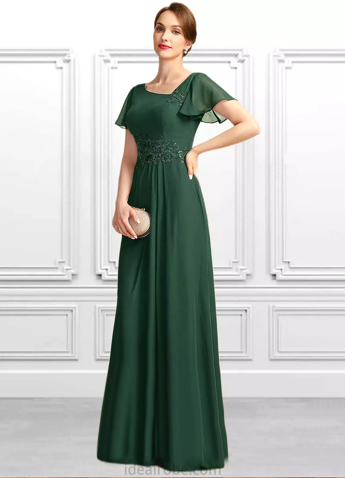 Aurora A-line Asymmetrical Floor-Length Chiffon Mother of the Bride Dress With Appliques Lace Sequins STKP0021792