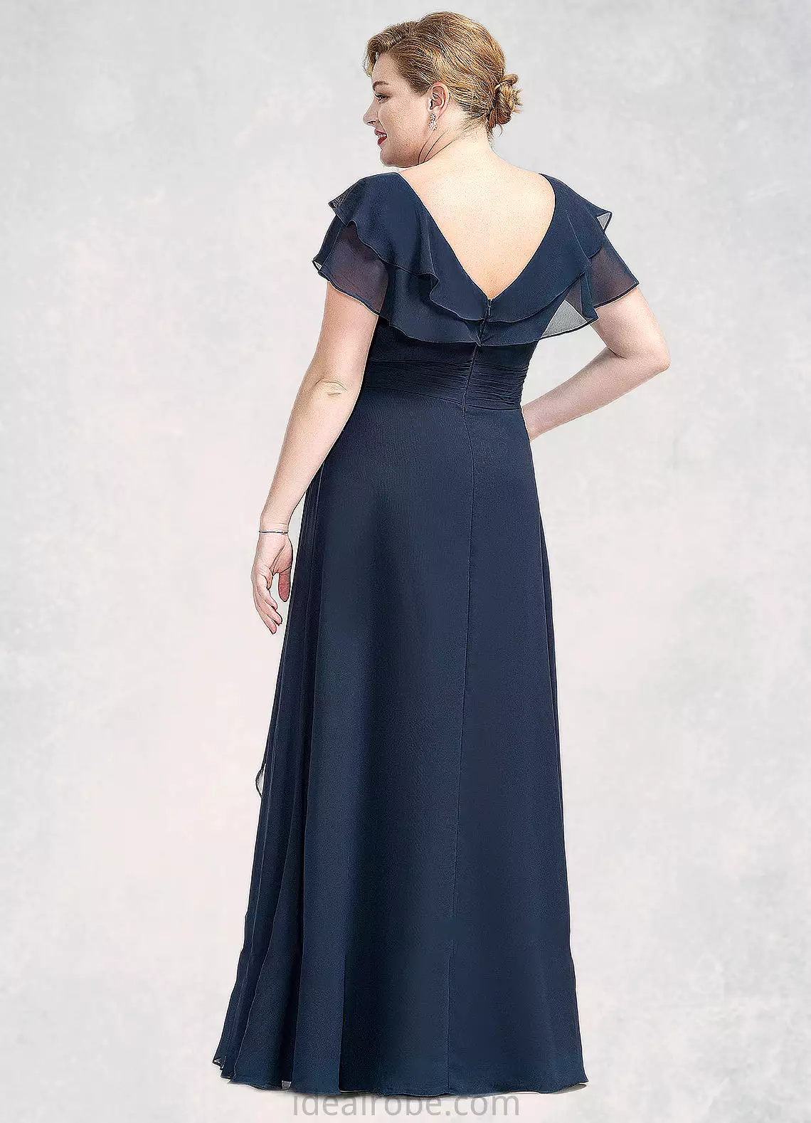 Aurora A-Line V-neck Floor-Length Chiffon Mother of the Bride Dress With Crystal Brooch Cascading Ruffles STK126P0014796