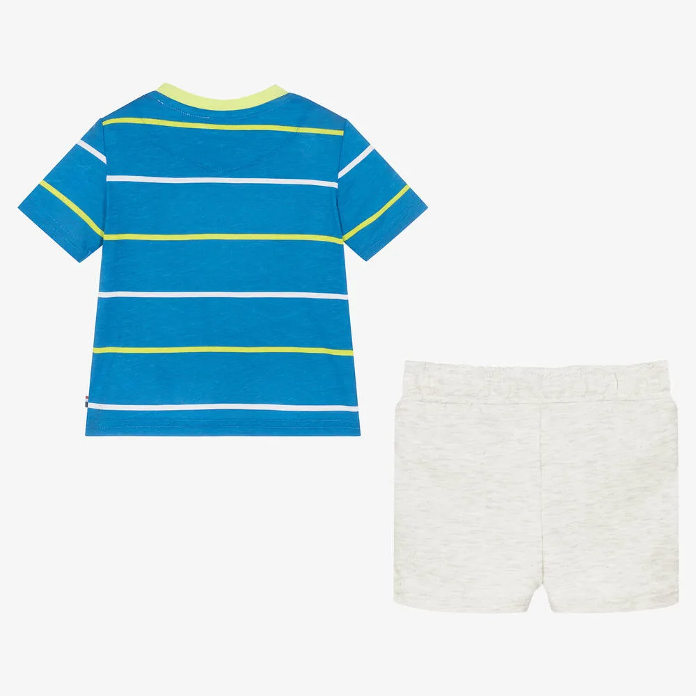 Baby Boys Blue & Grey Cotton Shorts Set