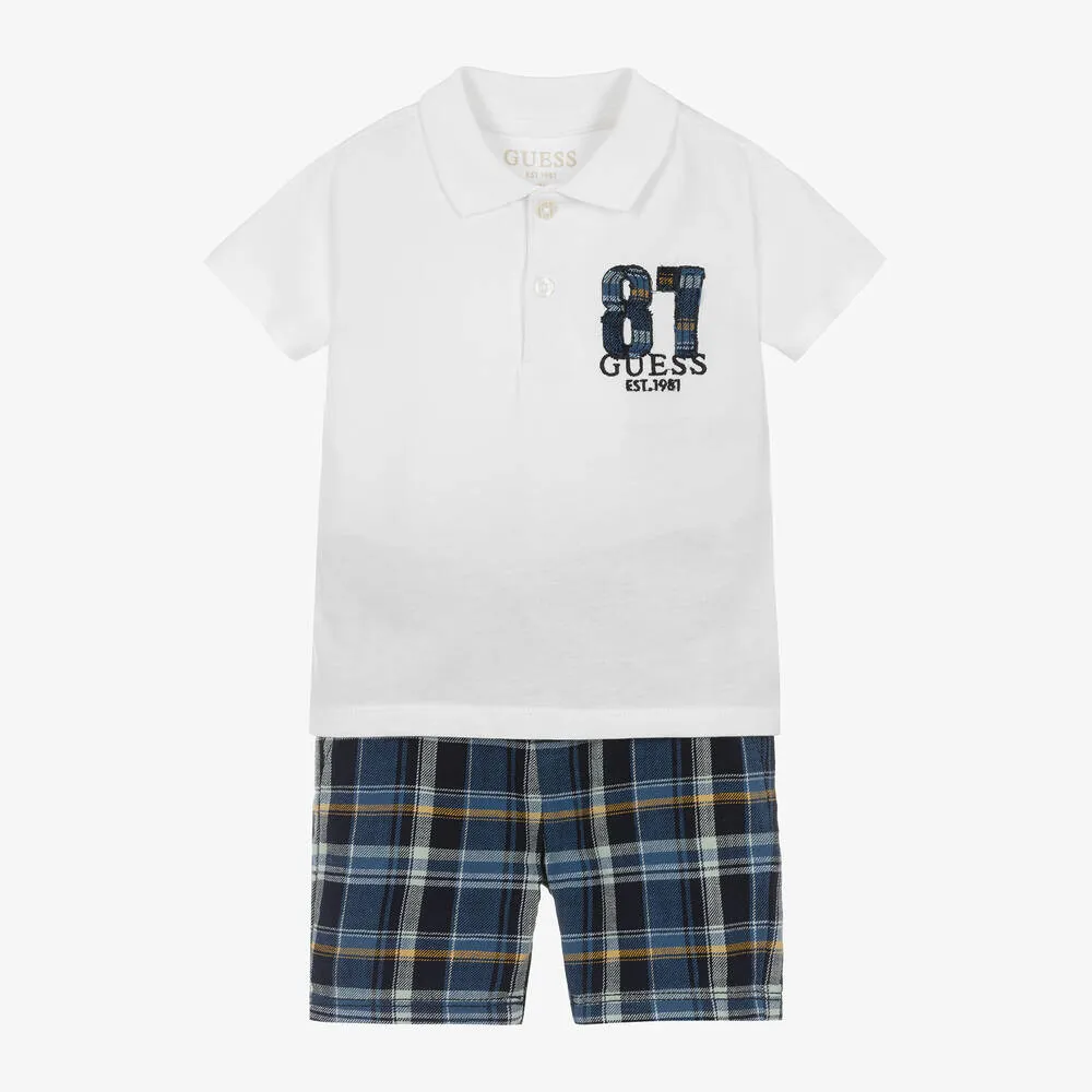 Baby Boys Blue & White Cotton Shorts Set