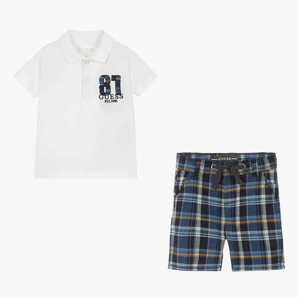 Baby Boys Blue & White Cotton Shorts Set