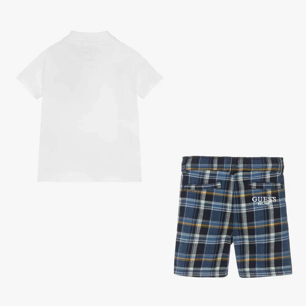 Baby Boys Blue & White Cotton Shorts Set