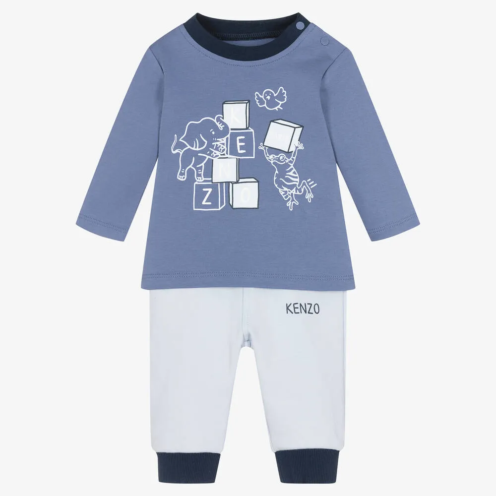 Baby Boys Blue Cotton Frog Trouser Set