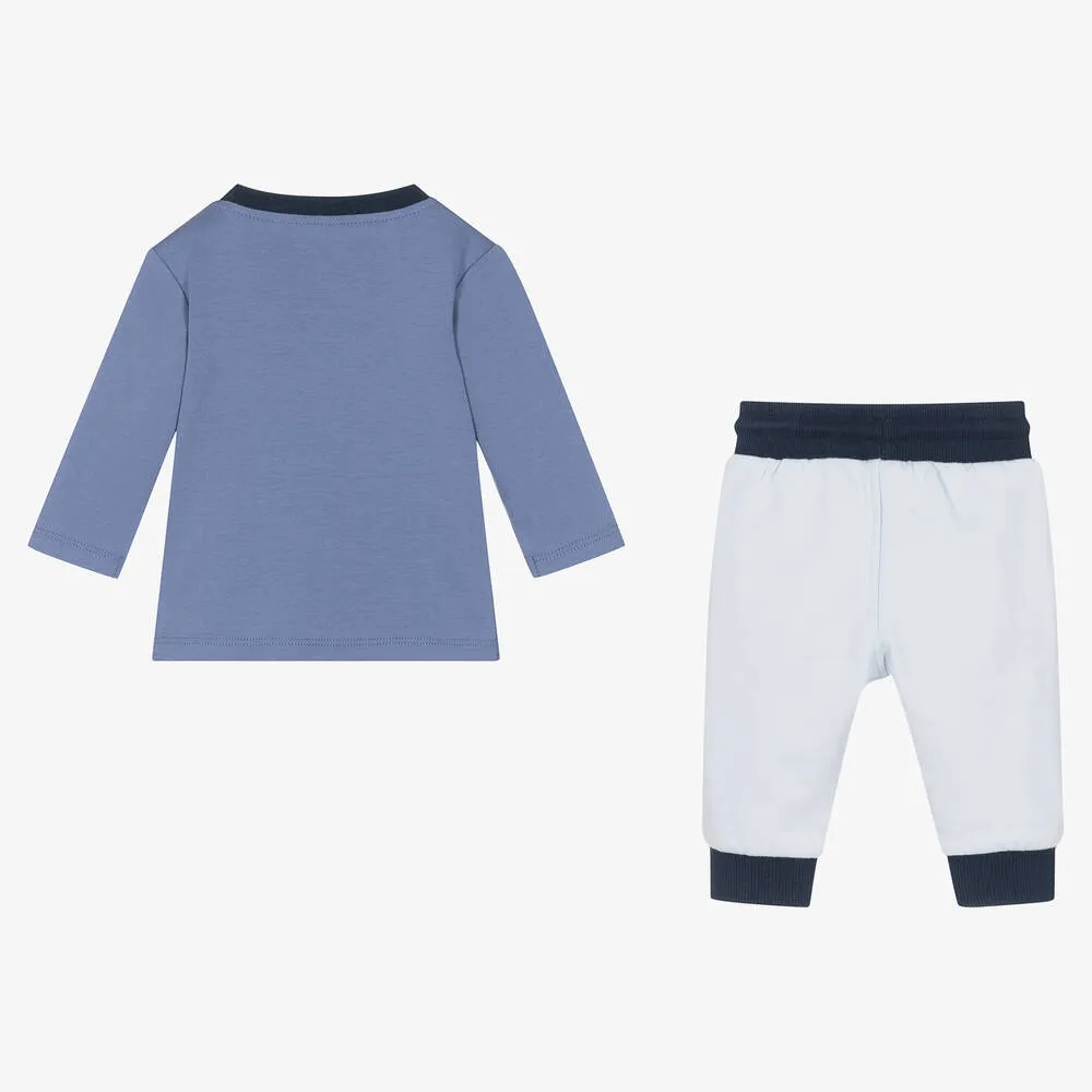 Baby Boys Blue Cotton Frog Trouser Set