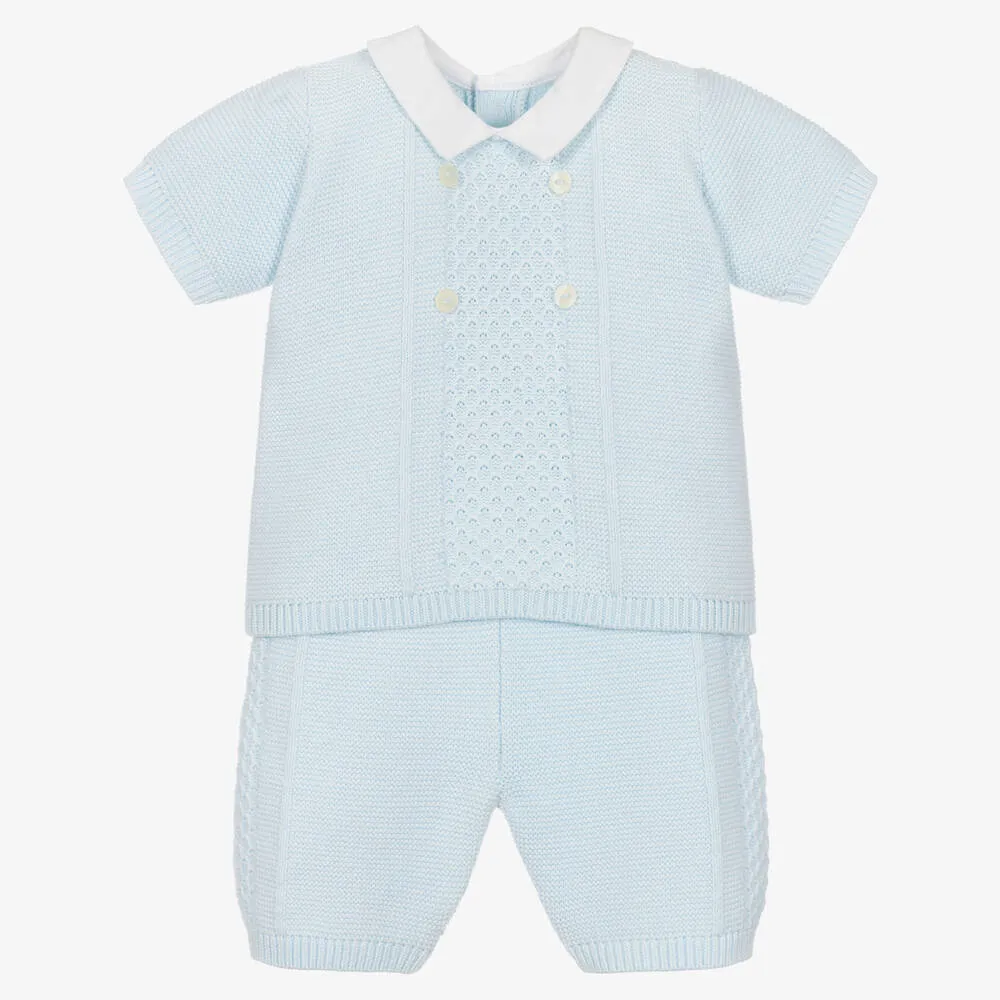 Baby Boys Blue Cotton Knit Shorts Set