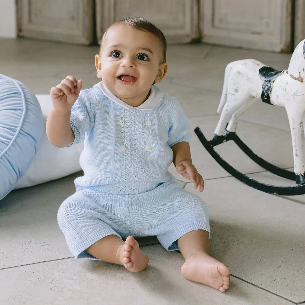 Baby Boys Blue Cotton Knit Shorts Set