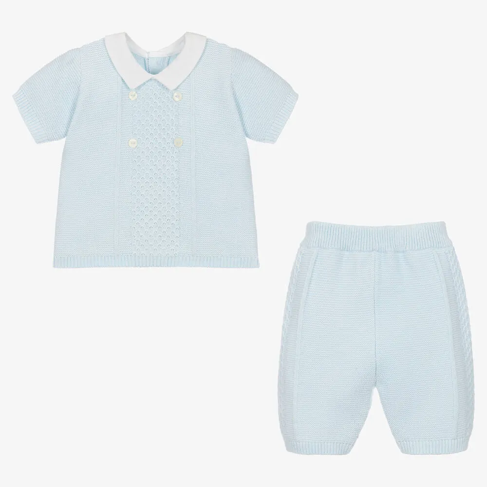 Baby Boys Blue Cotton Knit Shorts Set