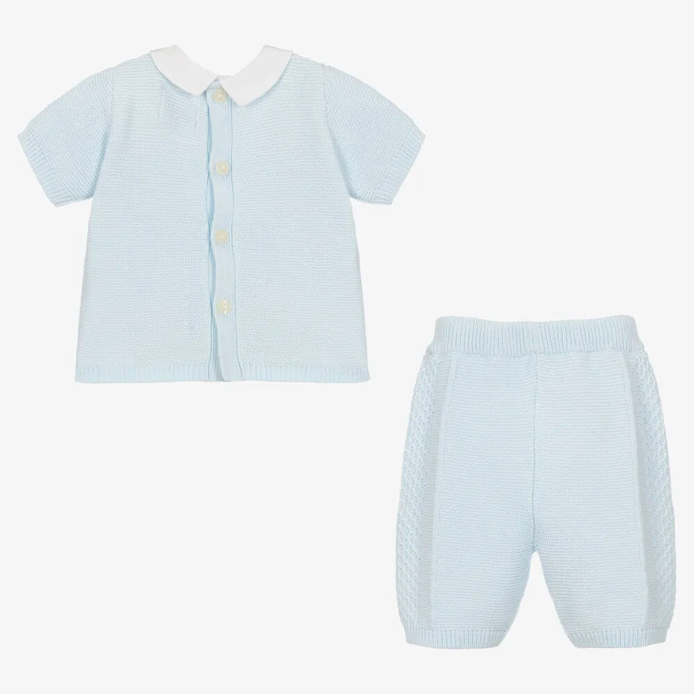 Baby Boys Blue Cotton Knit Shorts Set