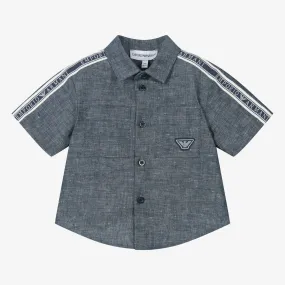 Baby Boys Blue Linen & Cotton Taped Shirt