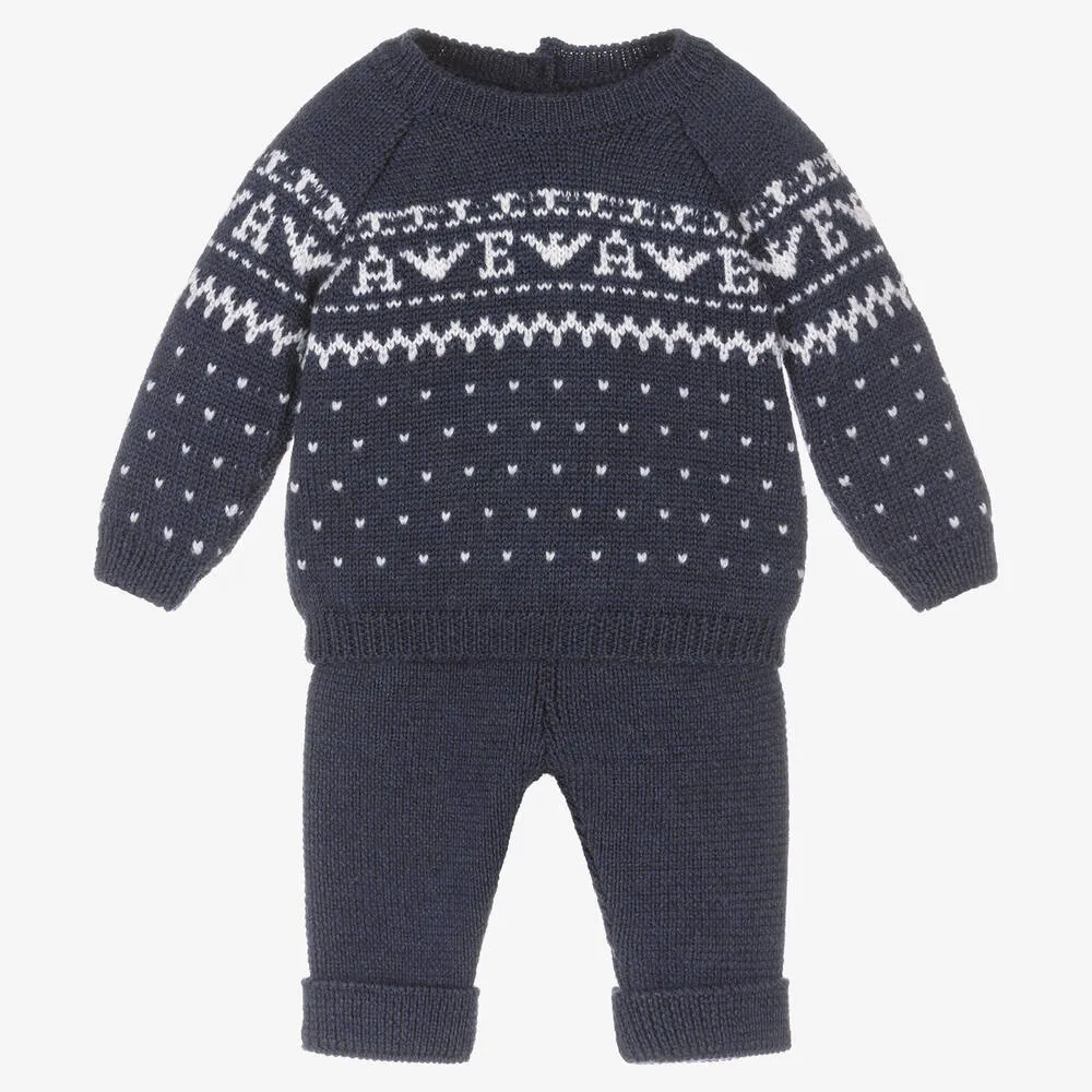 Baby Boys Blue Wool Knit Trouser Set