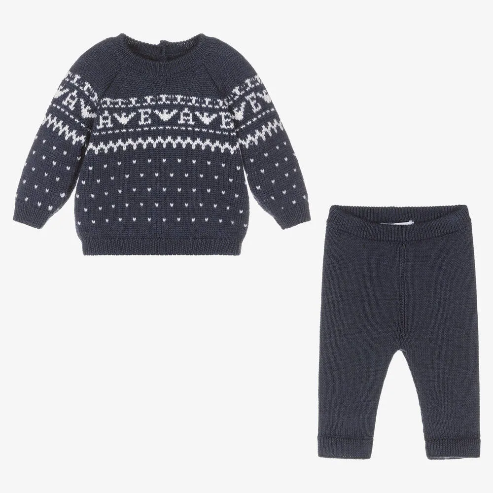 Baby Boys Blue Wool Knit Trouser Set