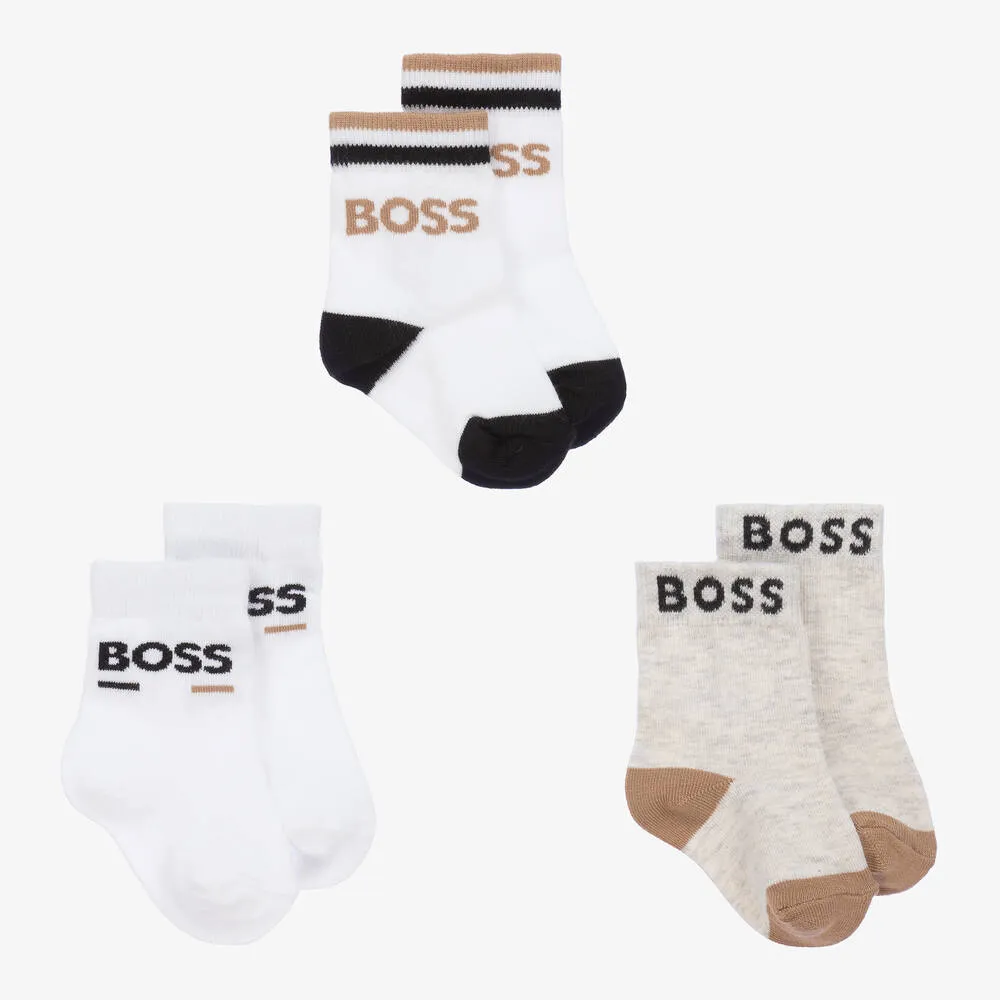 Baby Boys White & Cotton Socks (3 Pack)