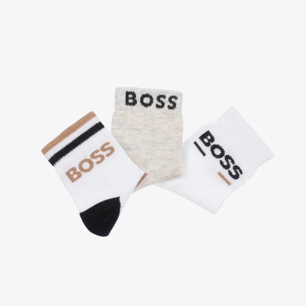 Baby Boys White & Cotton Socks (3 Pack)