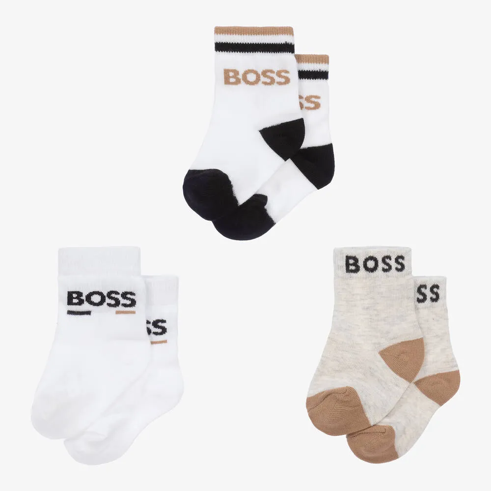 Baby Boys White & Cotton Socks (3 Pack)