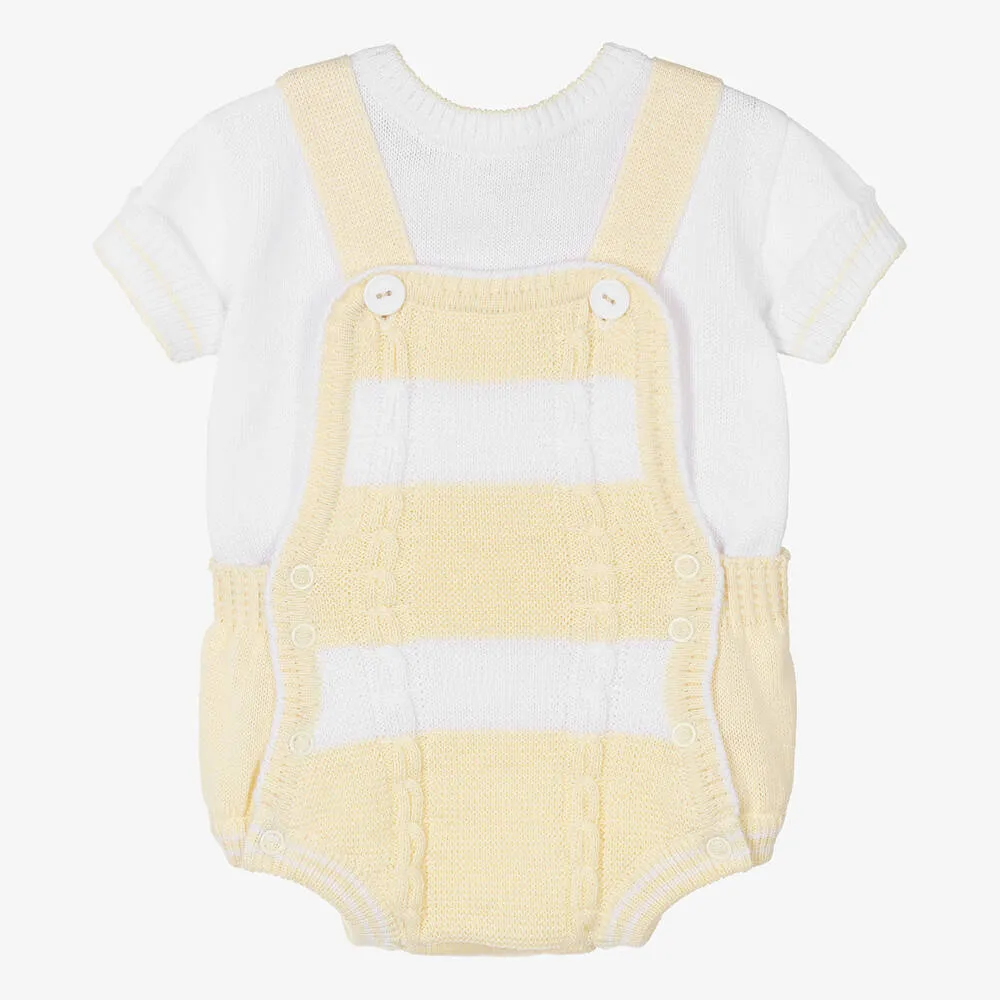 Baby Boys Yellow Cotton Knit Dungaree Set