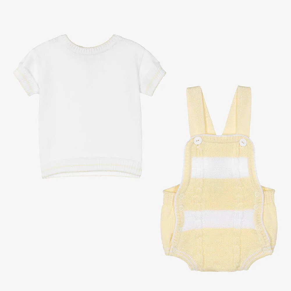 Baby Boys Yellow Cotton Knit Dungaree Set