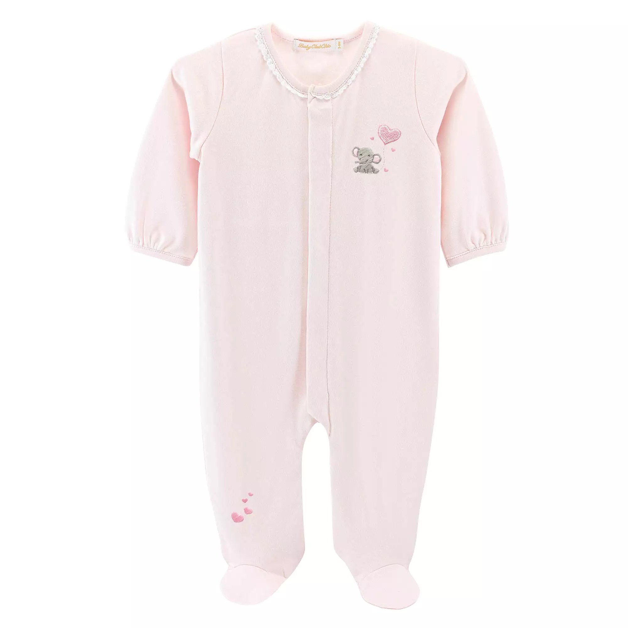 Baby Club Chic - Bubbly Elephant Pink Embroidered Footie