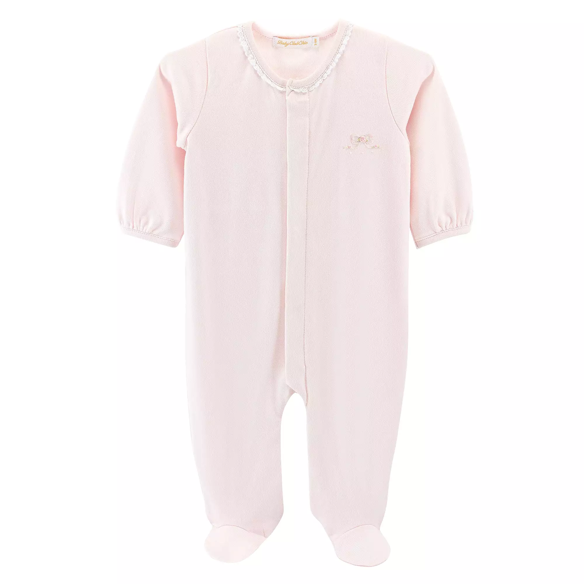 Baby Club Chic - Pretty Bows Embroidered Pink Footie