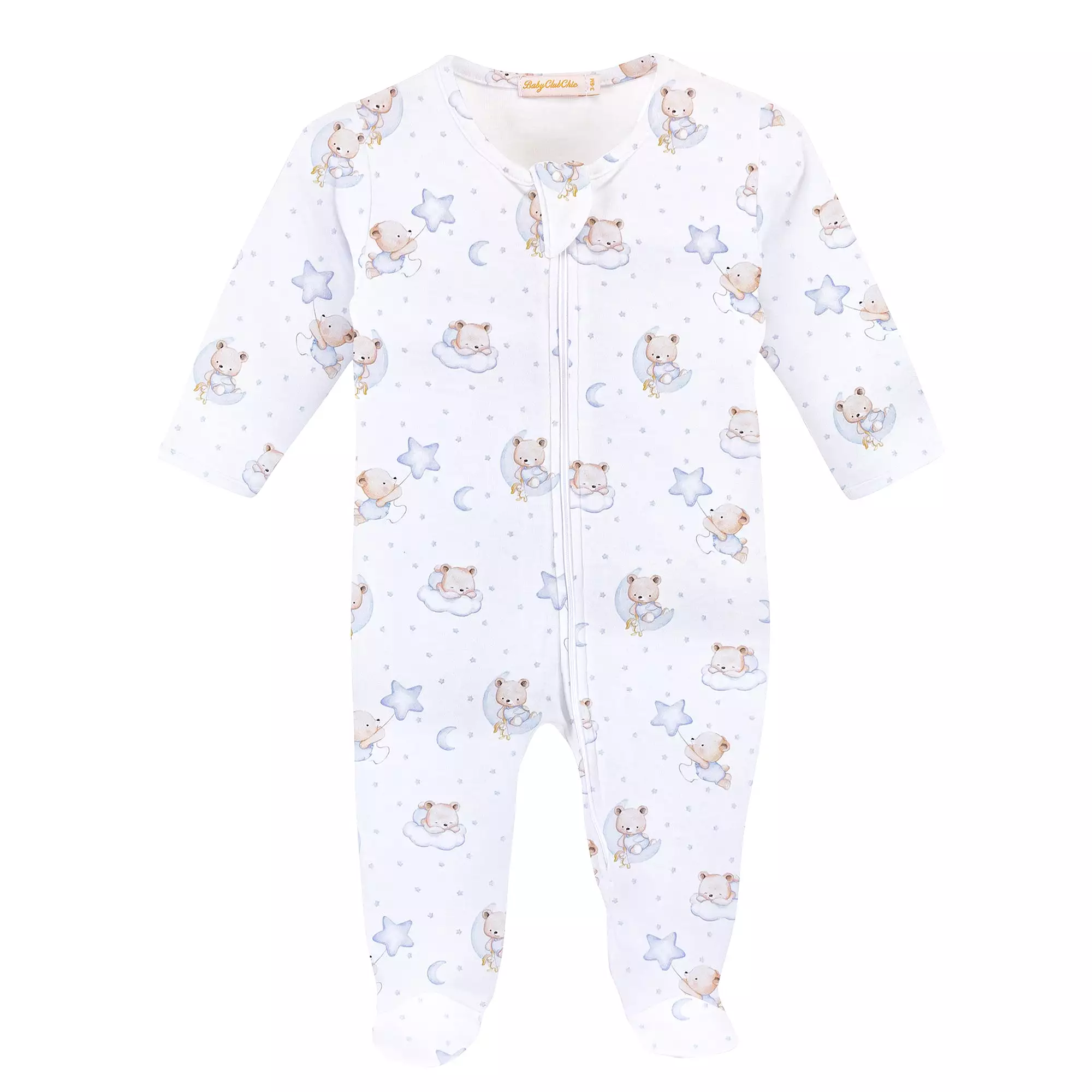 Baby Club Chic - Sleep Tight Bear Blue Zip Footie