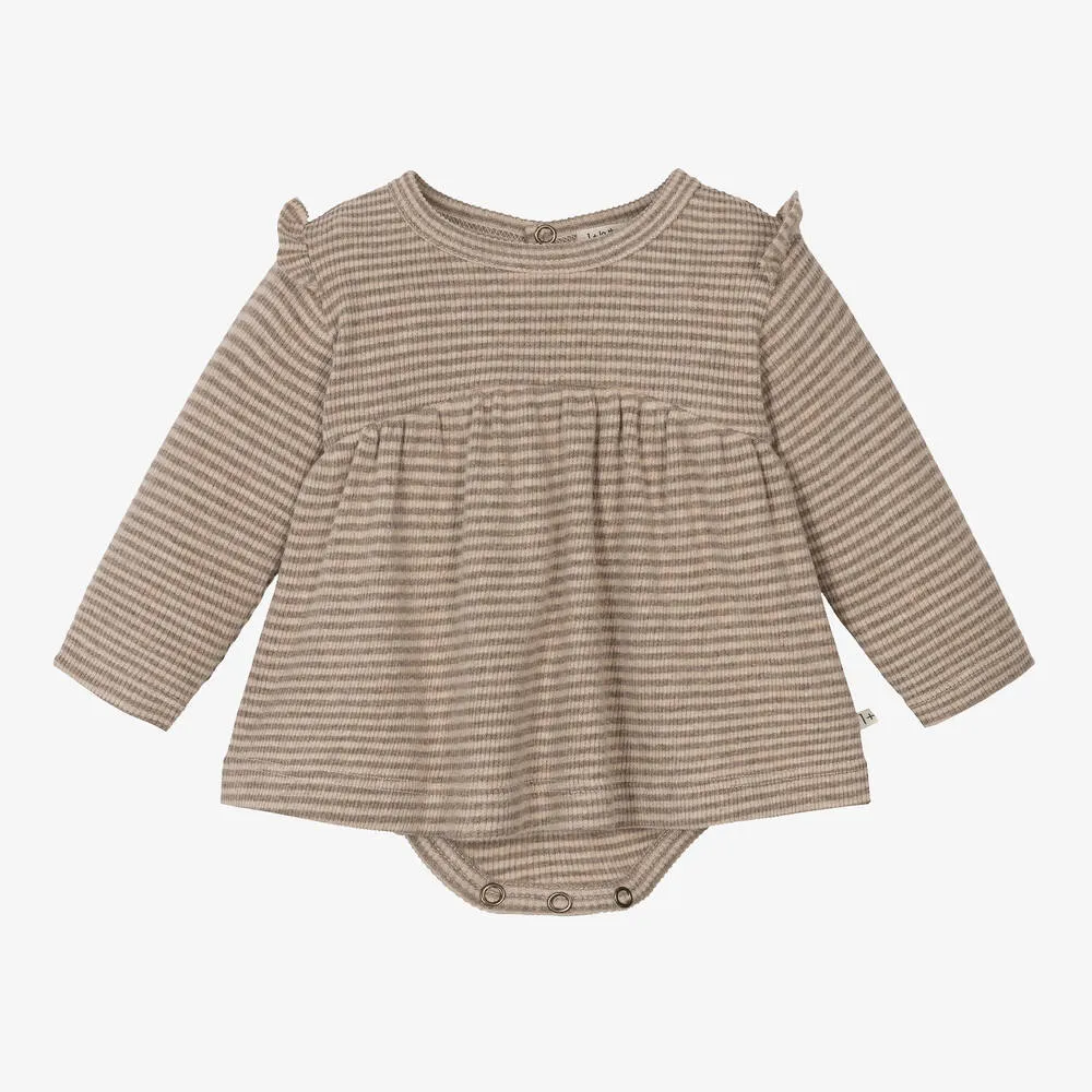 Baby Girls Beige Striped Cotton Dress