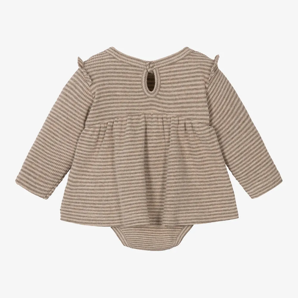 Baby Girls Beige Striped Cotton Dress