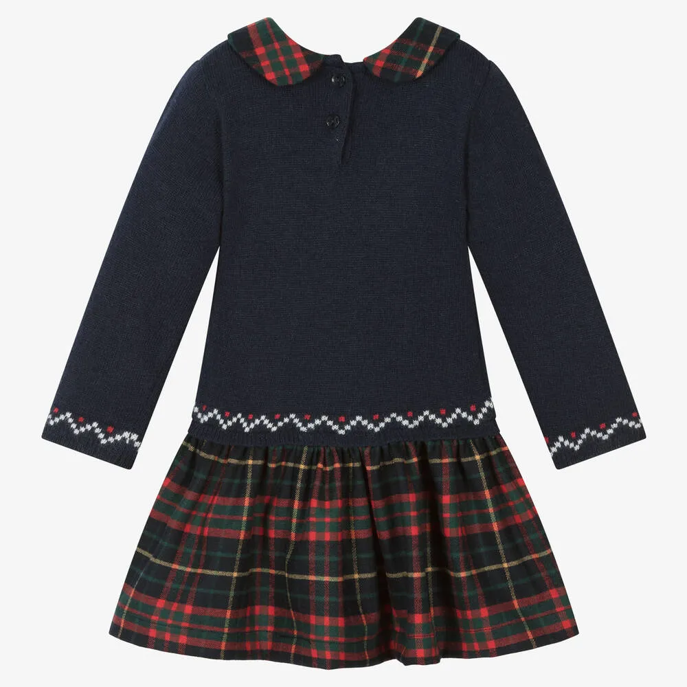 Baby Girls Blue Tartan Knit Dress