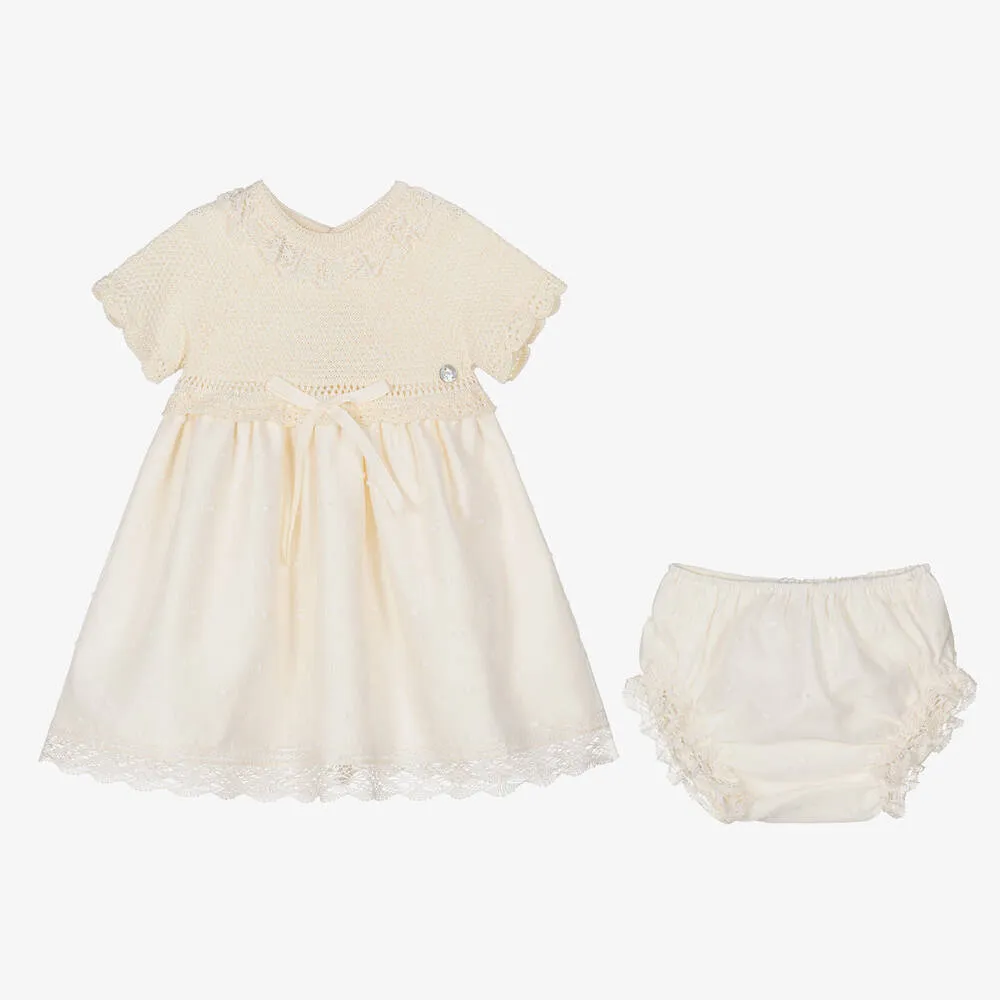 Baby Girls Ivory Cotton Knit Dress Set