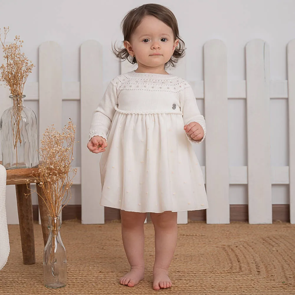 Baby Girls Ivory Knit & Tulle Dress