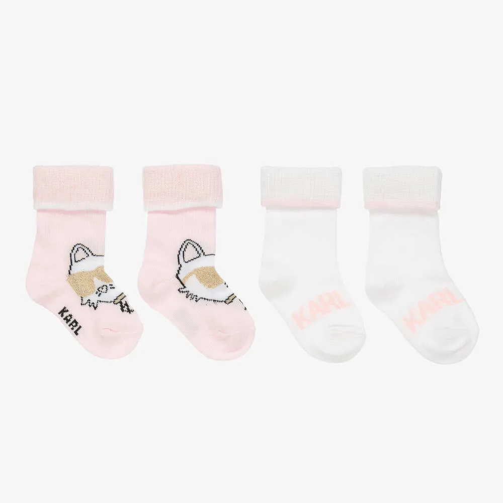 Baby Girls Pink & White Socks (2 Pack)