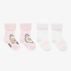 Baby Girls Pink & White Socks (2 Pack)