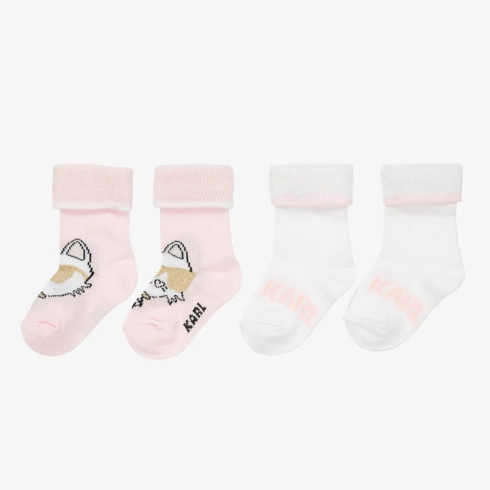 Baby Girls Pink & White Socks (2 Pack)