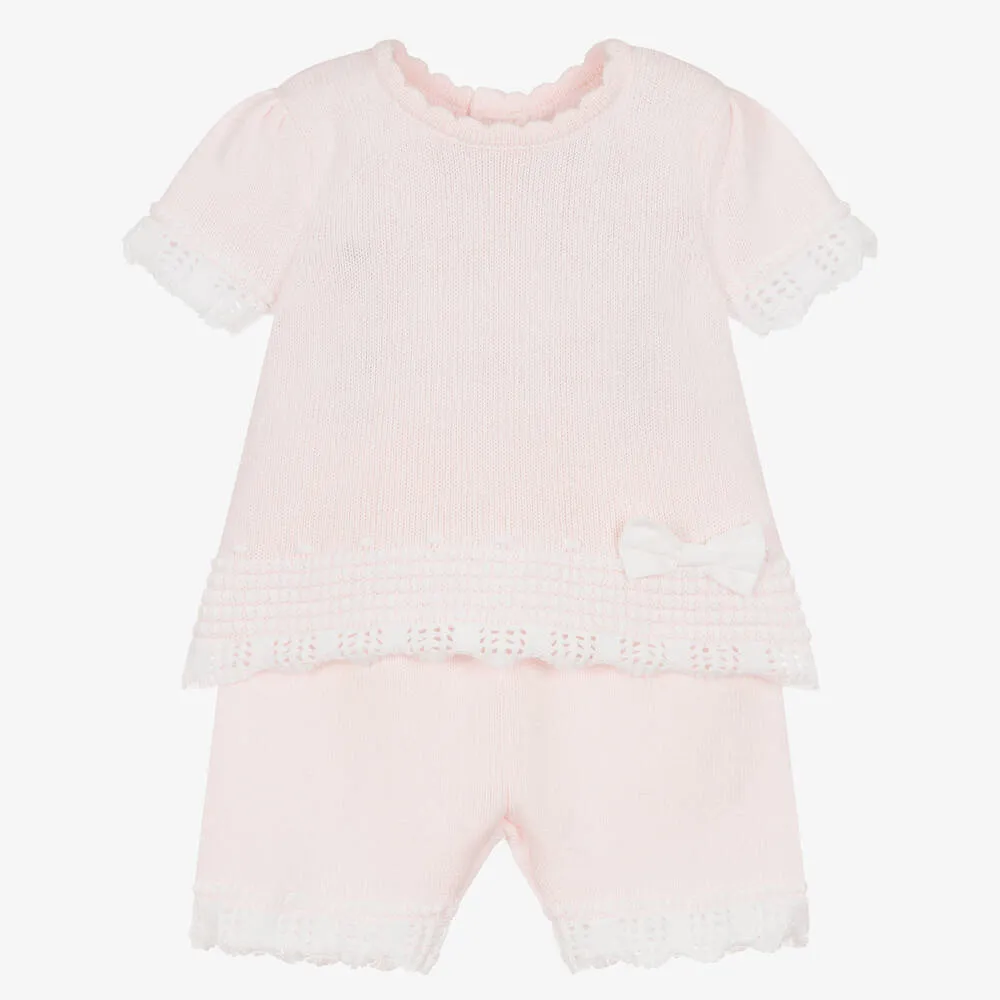 Baby Girls Pink Cotton Knit Shorts Set