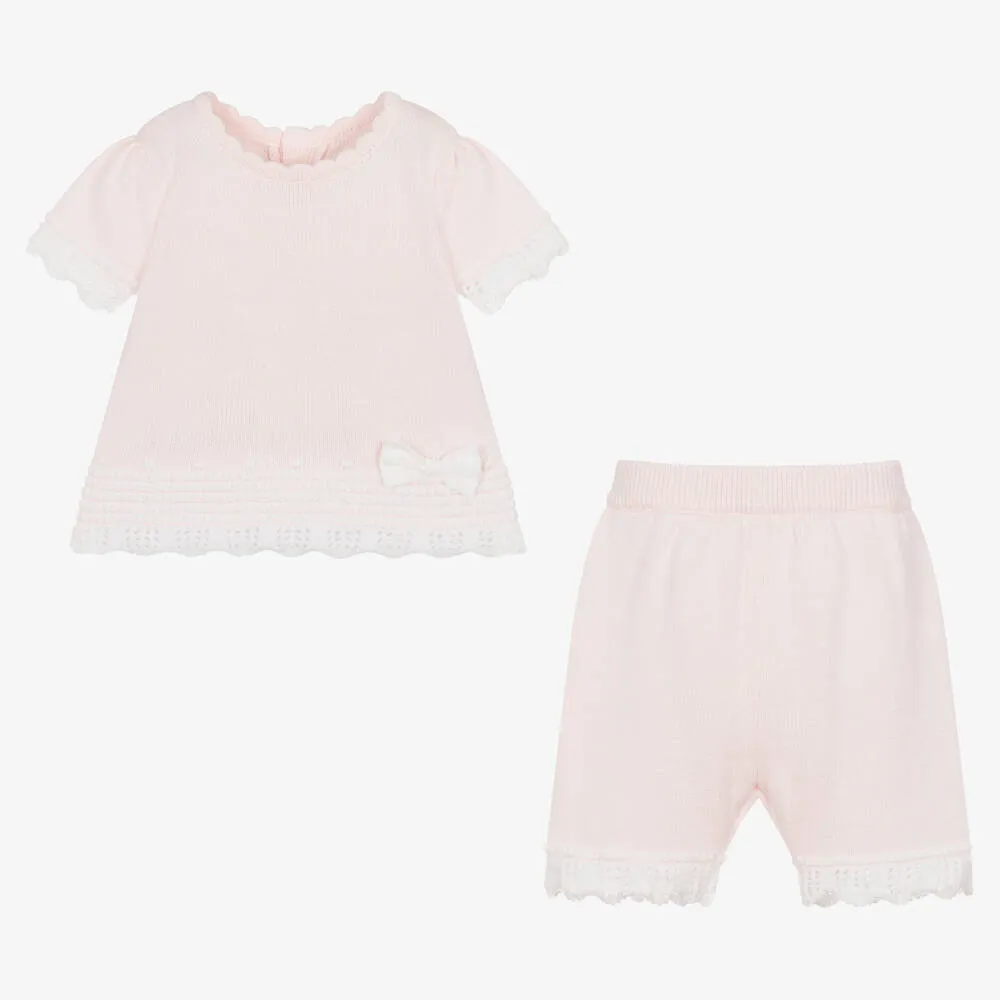 Baby Girls Pink Cotton Knit Shorts Set