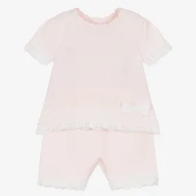 Baby Girls Pink Cotton Knit Shorts Set