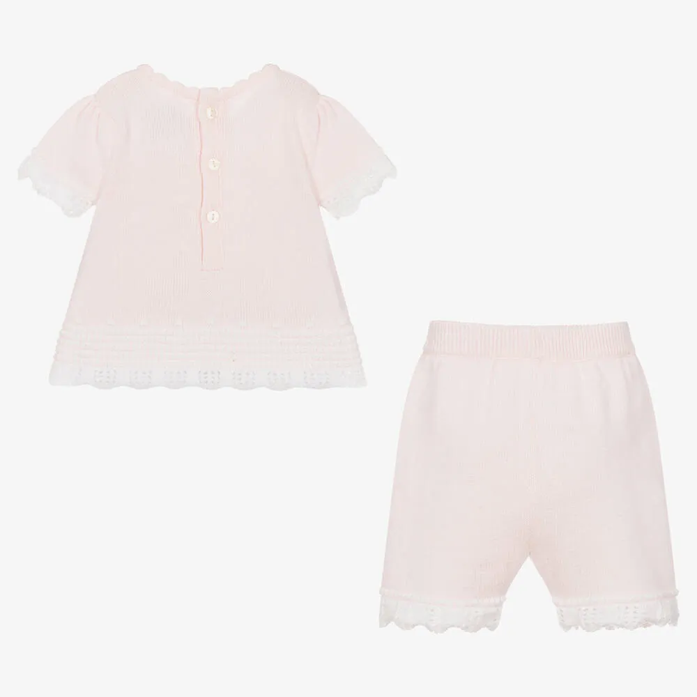 Baby Girls Pink Cotton Knit Shorts Set