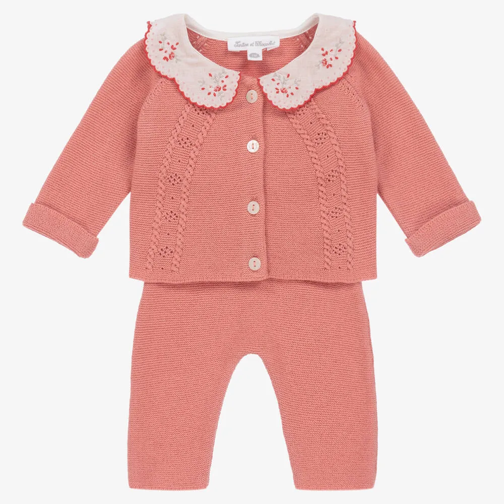 Baby Girls Pink Cotton Knit Trouser Set