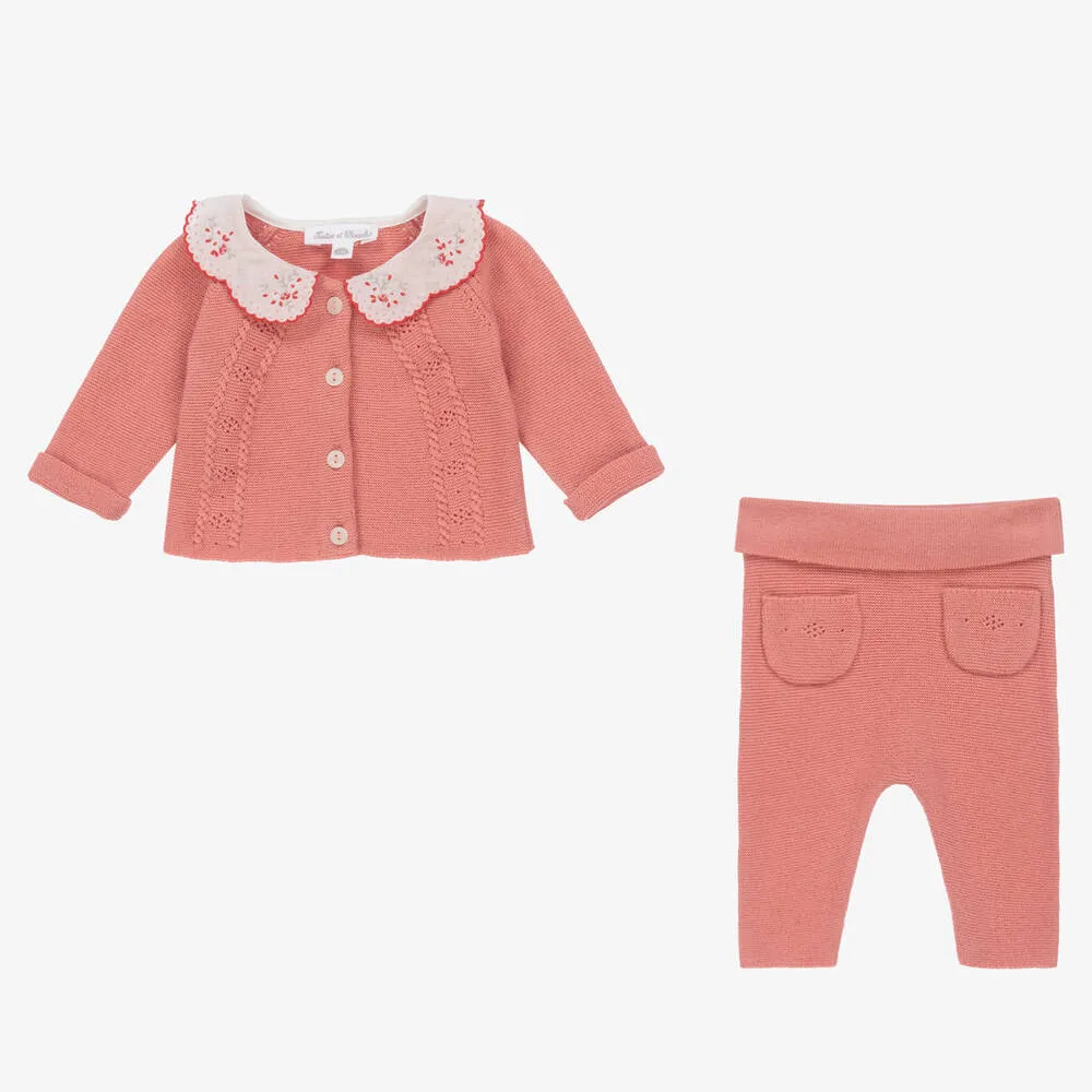 Baby Girls Pink Cotton Knit Trouser Set