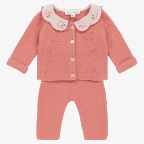 Baby Girls Pink Cotton Knit Trouser Set