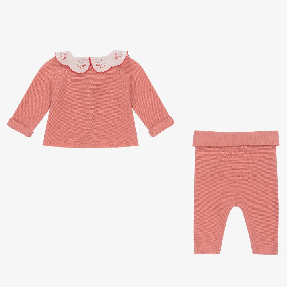 Baby Girls Pink Cotton Knit Trouser Set