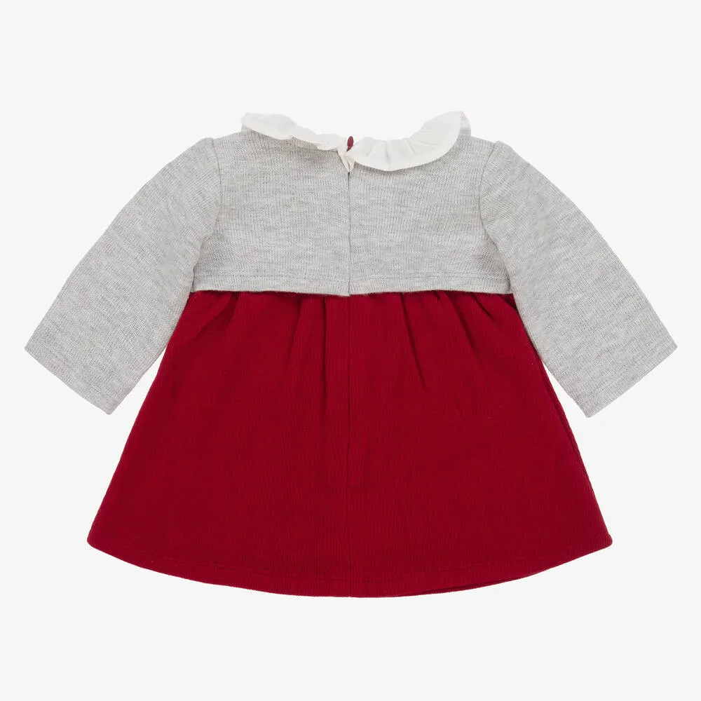 Baby Girls Red & Grey Cotton Dress