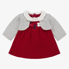 Baby Girls Red & Grey Cotton Dress