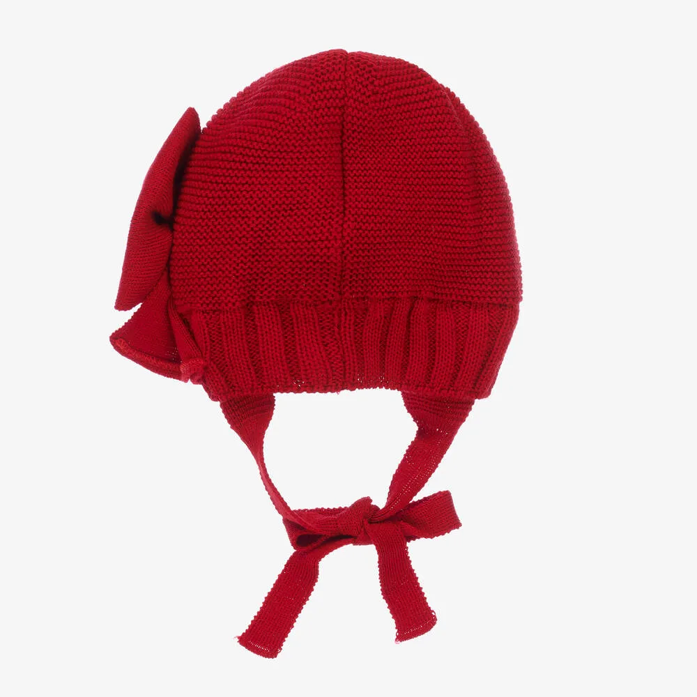 Baby Girls Red Bow Knit Hat