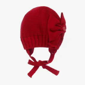 Baby Girls Red Bow Knit Hat