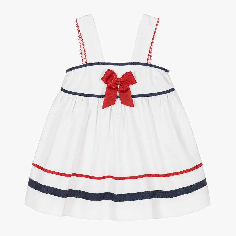 Baby Girls White Cotton Bow Dress