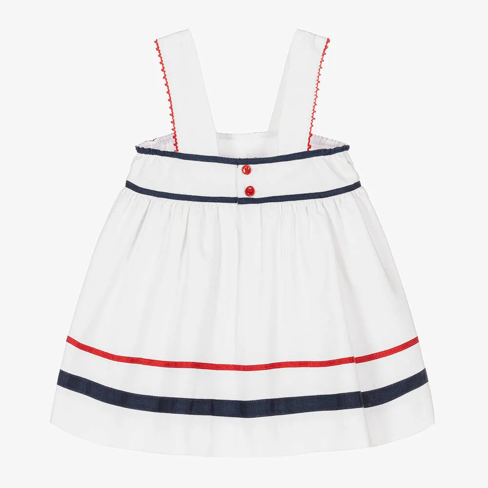 Baby Girls White Cotton Bow Dress