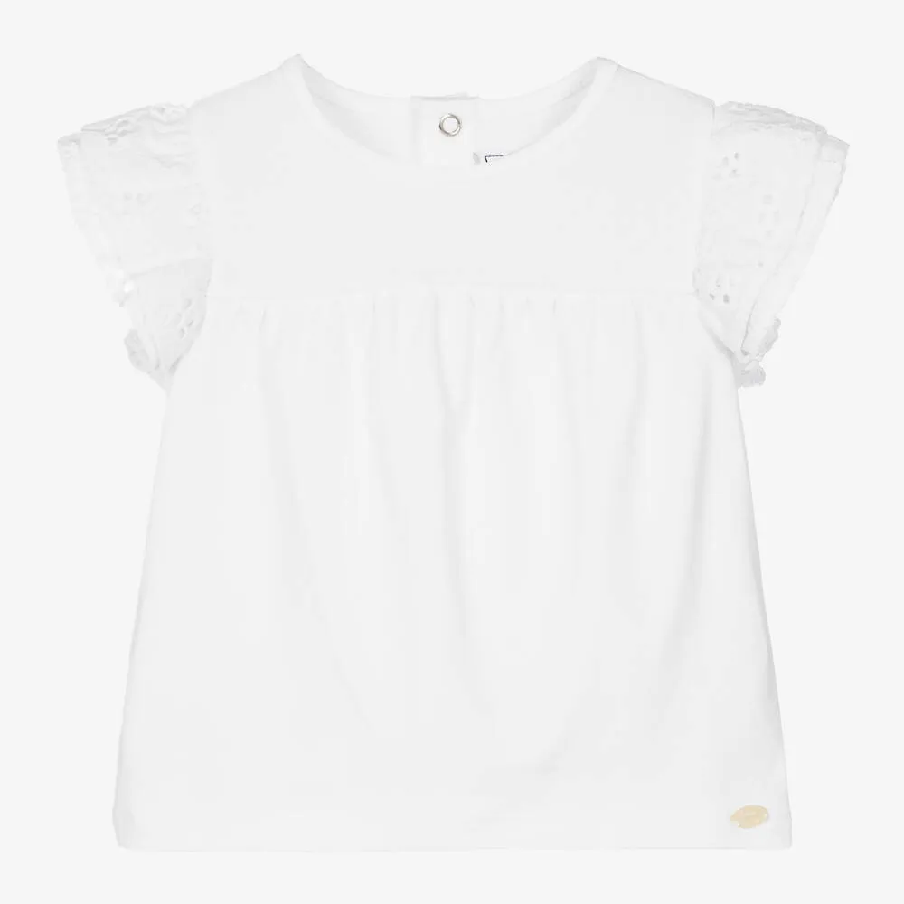 Baby Girls White Cotton Frill Blouse