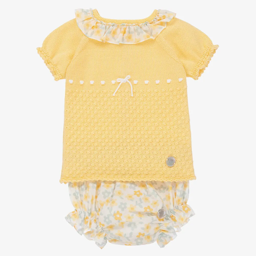 Baby Girls Yellow Floral Knit Shorts Set